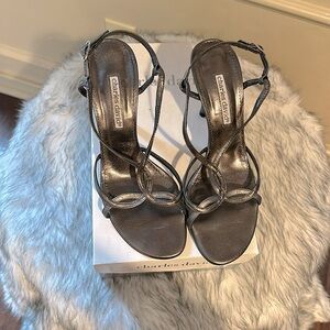 Women’s Charles David beautifully Pewter colored high heel sandals, Sz 9